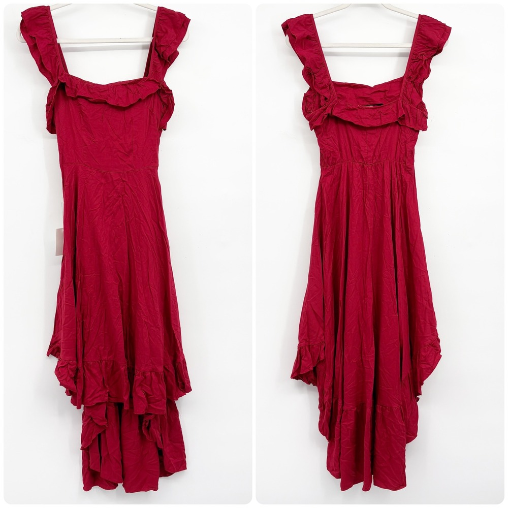 NWT Mia Joy Womens Bette Fired Brick Red Ruffle Cottagecore High-Low Dress XXS